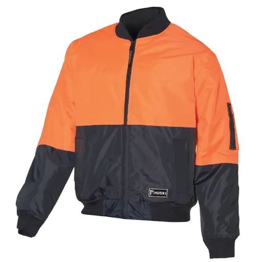 HUSKI 3M Flyer Fully Waterproof Bomber Jacket Hi Vis Work Quilted Lining - Orange