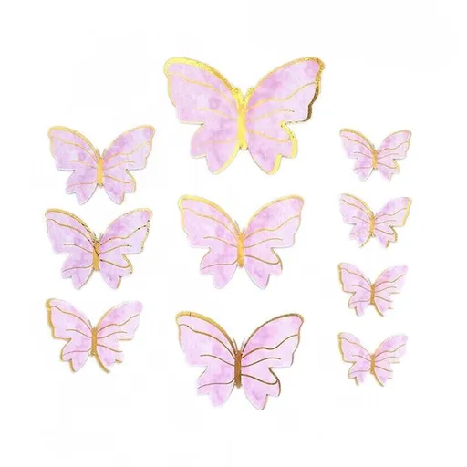 10 Piece Butterfly Paper Toppers Birthday Cake Decor Pink Stripe