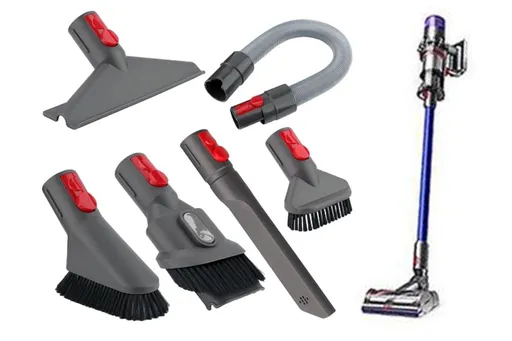 6Pcs Brush Attachment Tools Kit Compatible for Dyson V7 V8 V10 V11 Vacuum Cleaner Accessories Cordless Stick Vacuum Cleaner Accessory Replacement Including Flexible Hose, Crevice Tool, Mattress Tool, Stiff Dust Brush