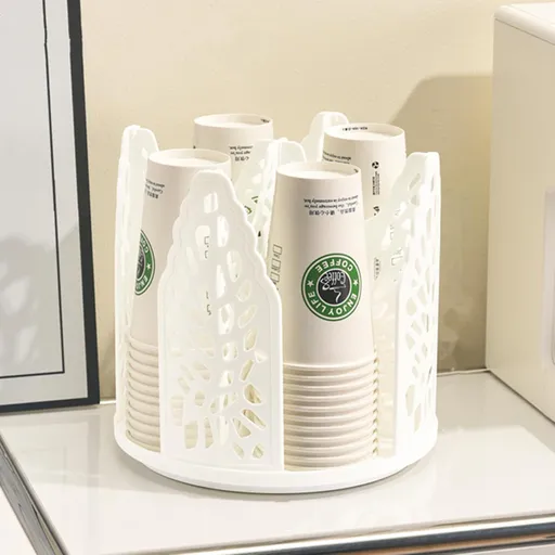 White 360°Rotating Multi-Scenario Countertop Storage Rack - Large Capacity 4 Compartment Holder for Coffee & Tea Cups