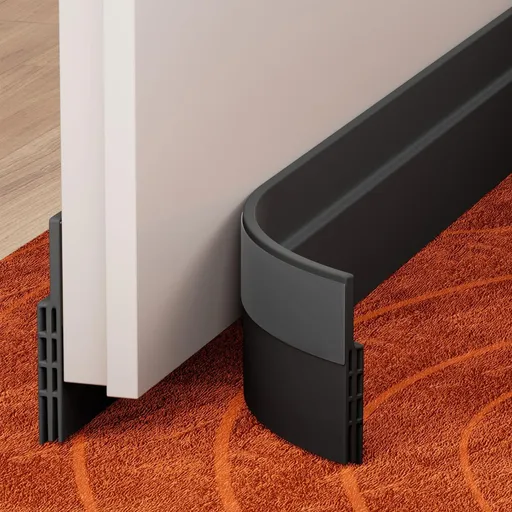 2Pack Door Draft Stopper, Door Sweep, Weather Stripping Seal Self-adhesive silicone under door draft stopper for windows and garages, blocks drafts, noise, light, dust and bugs - Black - Size 2 Pack