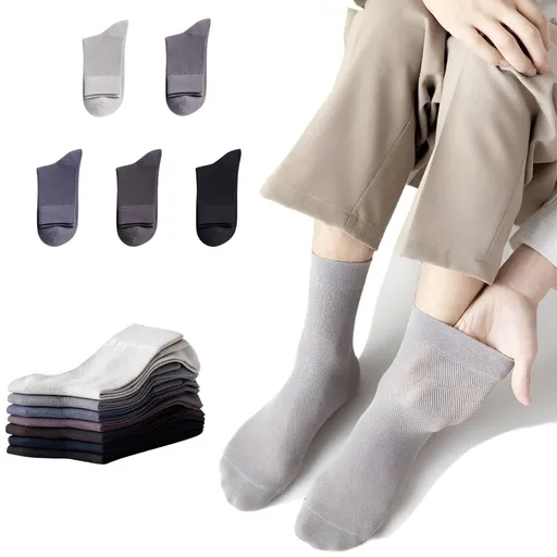 Men's Mesh Cotton Dress Socks Business Casual Solid Crew Socks Lightweight Soft Comfort, Medium 6-10.5, 5 Pairs