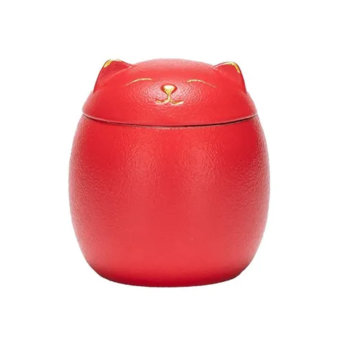 Smiley Cat Shaped Pet Urn for Ashes - Memorial Urn for Cats Dogs, Pet Cremation Urn with Ceramic Head Lid, Keepsake for Cat Ashes - Red - Size L