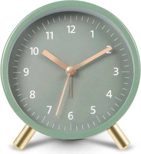 Silent Alarm Clock with Night Light and Backlight, Metal Clock for Bedrooms and Travel, green