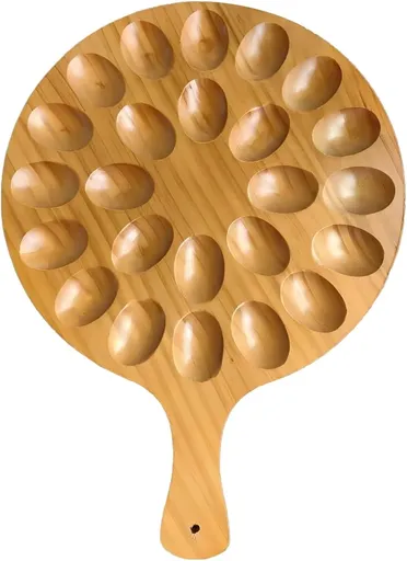 Round Wooden Serving Tray with Handle 24 Holes for Storing Deviled Eggs Sustainable Wood Design