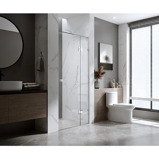100cm Wall-to-Wall Frameless Shower Screen – White U-Brackets with SS Hinges & Square Double Pull Handle