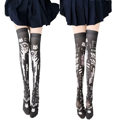 House Of Dasein Punk Anime Girls Dark Cyber Mechanical Cat Cosplay Bodysuit Swimwear Set - Swimsuit M - Only Stocking A