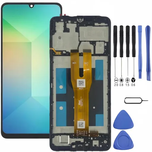 Samsung Galaxy A06 Screen Replacement with Frame, 6.7 Inch PLS TFT LCD Touch Digitizer, Complete Disassembly Repair Tool Kit for SM-A065F SM-A065M SM-A065U SM-A065W SM-A065G