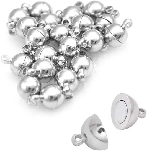 20 Pack Dia.6mm Magnetic Clasps Round Balls Leather Bracelet Necklace Paracord Fashion Jewelry DIY Leathercraft Accessories #FLQ246-6S Copper Silver-Plated