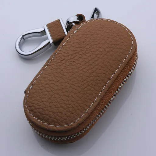 Cowhide Car Key Case Universal Multi Functional present s generation Litchi Brown