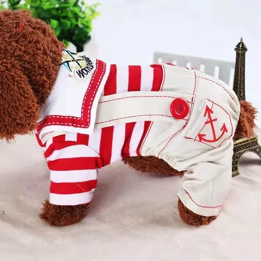 Dog Clothes, Cute Sailor Four-Legged Red, Suitable for Small Dogs, XL
