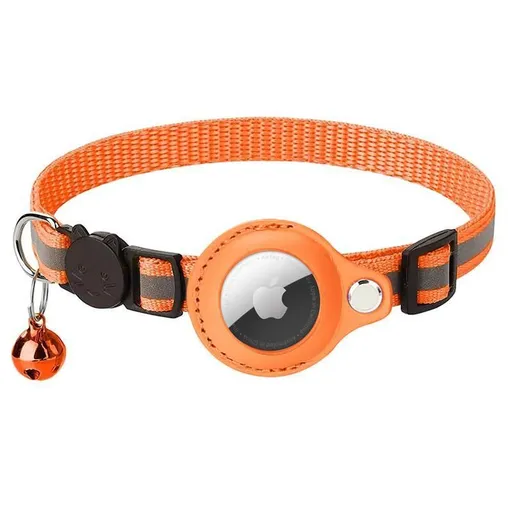 Reflective Pet Collar with Holder for AirTag Tracker – Anti-Lost Cat Dog Tag - Orange