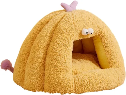 Winter Warm Cats Bed Cartoon Theme Design Highly Density Removable Cover Shelter House Rest Bed for Small Breeds Winter Warm Cats House - Yellow - Size 60cm*45cm