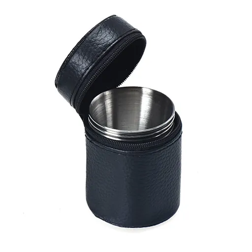 Wine Glass, 4 Small Wine Glasses with Sleeves, 4 Stainless Mug Tea Coffee Set Camping Steel Drinking Tumbler Cup of Glass and Bottle Z3-F