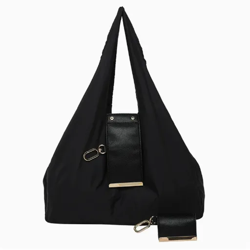 Keychain Tote Bag Compact & Expandable for On the Go, Foldable Tote Bag with Key Ring for Daily Errands - Black