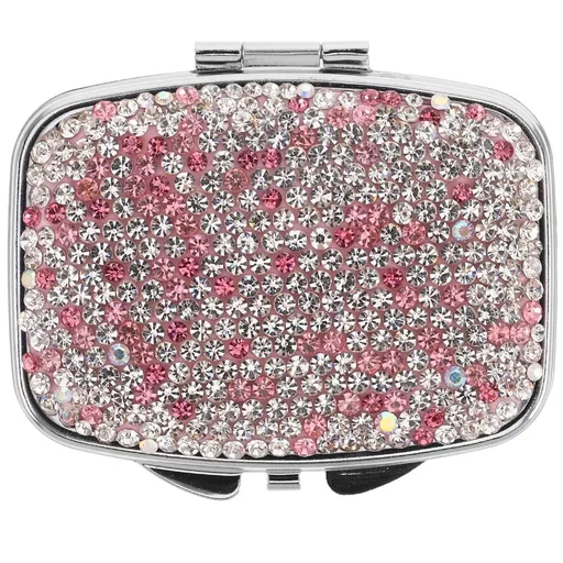 Pink Rhinestone Inlaid Mini Square Pill Box Portable Luxury Case Dual Use Jewelry Storage Organizer
