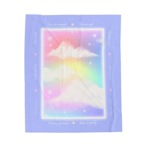 Story Nest Books Pastel Clouds Affirmation Blanket Rainbow Velveteen Plush Throw Inspirational Encouragement Cozy Gift - 50" Ã— 60"