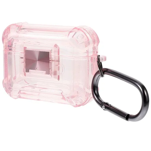 Earbud Case Cover TPU Pink Transparent Durable with Carabiner