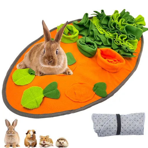 30" x 16" Large Rabbit Foraging Mat Toys with Fixing Handle, Washable Polar Fleece Feeding Mat Fun Interaction Treat Dispenser
