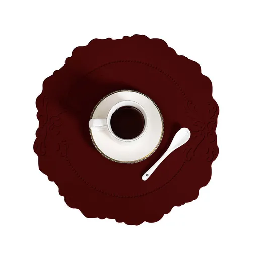 4 pcs Retro Faux Leather Placemat - Waterproof & Oil-Proof Dining Table Mat (Wine red)