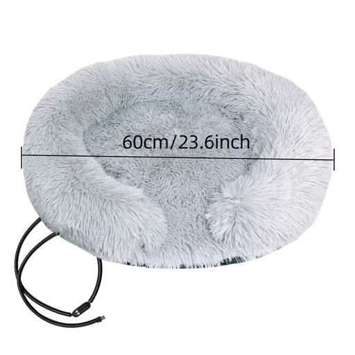 USB Heated Pet Bed with Semi-Enclosed Design, Soft Plush Fleece, Removable Washable Cover, 5-Temperature Control, Auto Shut-Off, Ideal for Cats and Dogs in Cold Weather (60cm, Grey)