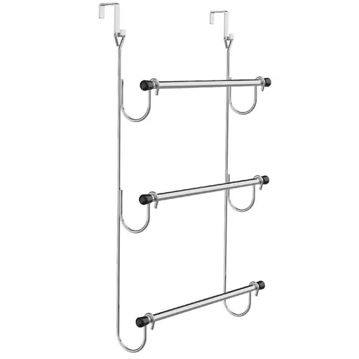 Towel Rack Behind Bathroom Door Three-Layer Storage Rack Non-Perforated Hook Towel Hanger-Silver