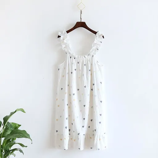 Garmina Women Cotton Sling Nightdress Long Summer White Love Sling XL