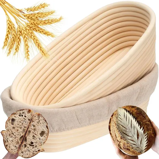 Proofing Basket - Bread Baking - Banneton | 21*15*8cm - Bread Proofing Basket - Oval Proofing Basket - Rattan Bread Pan - Dough Basket - incl. Dough Linen | 1 piece