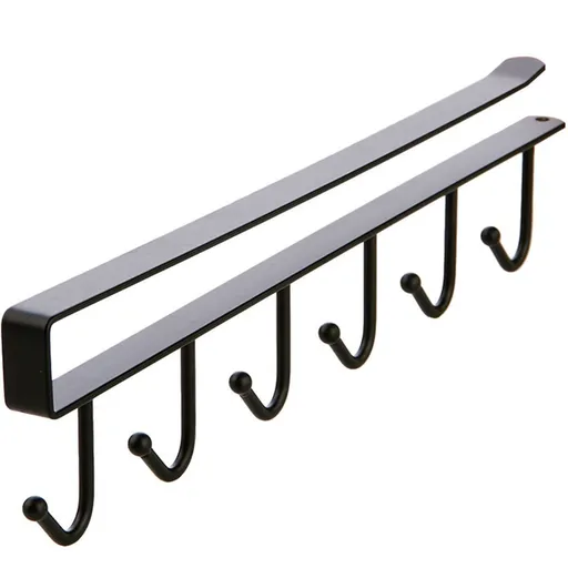 6 Hooks Cup Holder Mug Hooks Under Cabinet Nail Free Coffee Cups Holder Metal Under Shelf Mug Cup Holder Hanger for Cups (black)
