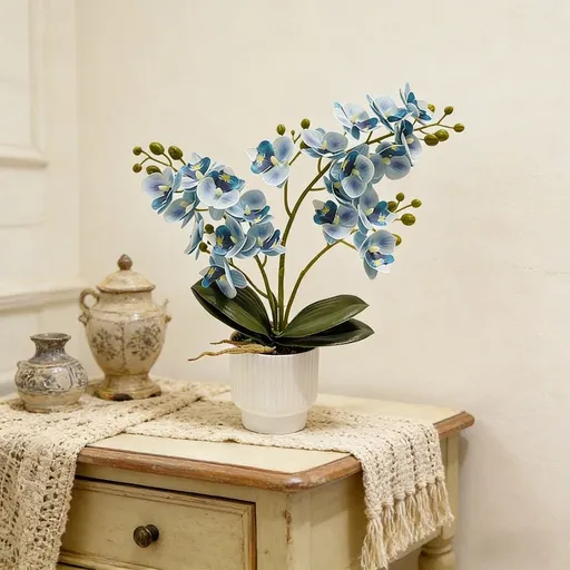 Artificial Orchid Potted | Fake Silk Flower Bonsai Tree | Home Office Desk Decor for Dining Table Centerpiece or Living Room
