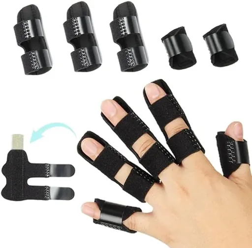 5 Pcs Trigger Finger Splint Set, Adjustable Knuckle Immobilizer and Straightening Support for Arthritis Relief, Black