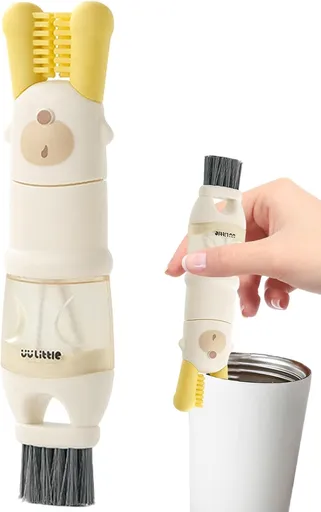 5-in-1 Bottle Lid Cleaning Brush with Crevice Scraper, Bottle Brush and Detachable Heads for Tumblers, Water Bottles and Cups, White
