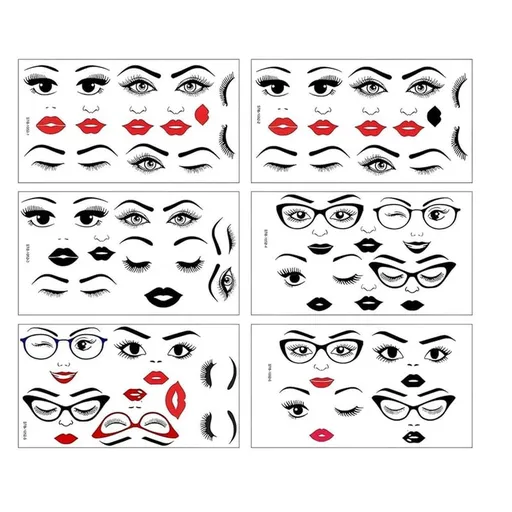 PVC Face Stickers - 6 Sheets DIY UV Transfer for Crafts, Eye Lip Eyebrow Nose Decals