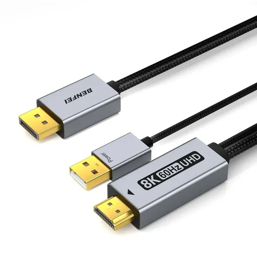 BENFEI 000419GY 8K DisplayPort V1.4 to HDMI V2.1 Aluminum Shell, Nylon Braided Cable 1.8M