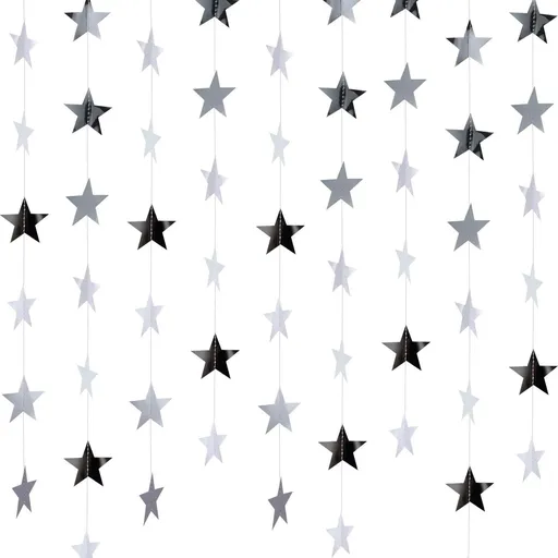 3 pcs Silver Shining Star Hanging Garland Silver Hanging Sparkling Star Streamer Silver Glitter Star Bunting Banner Twinkle Star