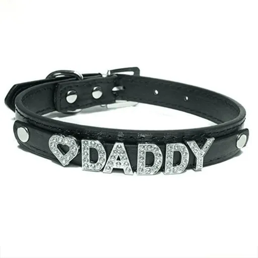 House Of Dasein Black Daddy Rhinestone Collar Ddlg Bdsm Accessories - Black