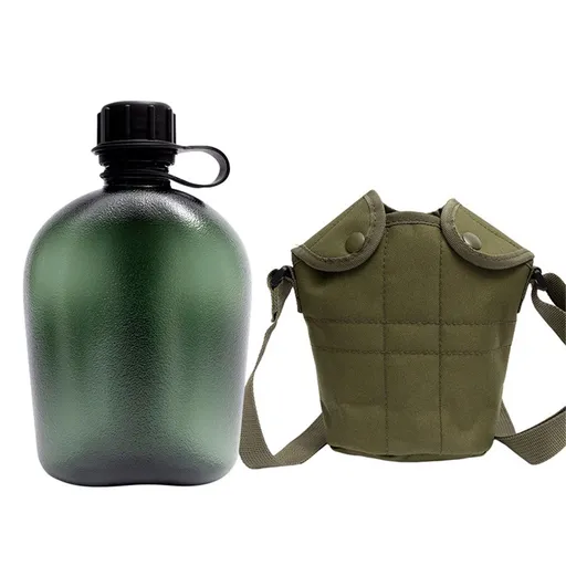 Canteen Water Bottle - 1 LWater Canteen Water Bottle for Hiking Camping Survival (Bottle & Cover Olive)