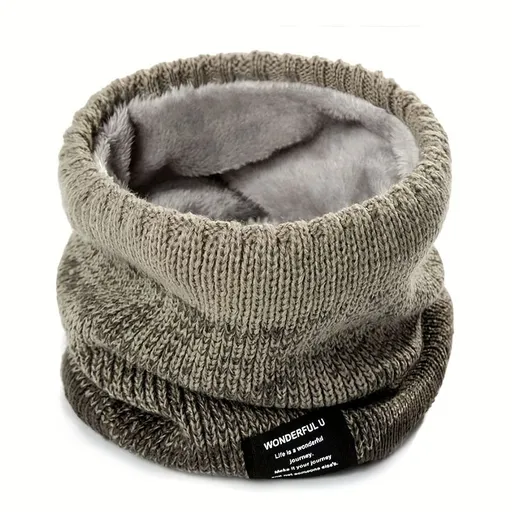 Premium Knit Neck Gaiter for Winter, Double-Layer Warm Scarf with Soft Fleece Lining, Gradient Color Block Design for Outdoor Sports, Running, Cycling, Skiing, and Daily Commuting (Khaki)