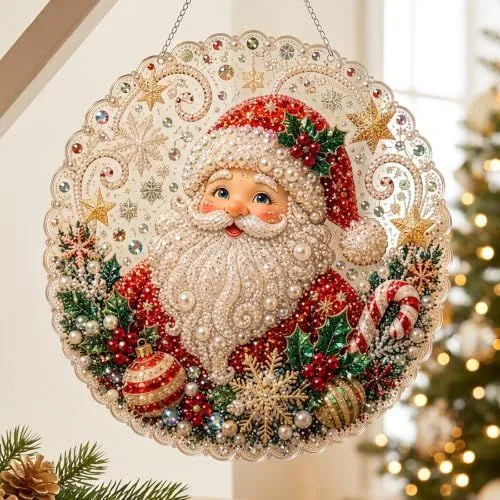 3D Pearl Diamond Painting Hanging Ornament Kit for Christmas Home Decor, DIY Festive Art (red)
