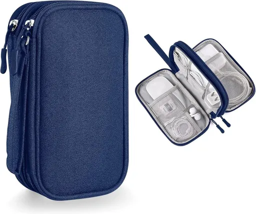 1 Piece Sea Blue Cable Organizer Bag, Multi Layer Electronics Case, 21 x 12.5 x 6 cm