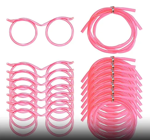 5-Pack Silly Straws Glasses, Reusable Crazy Straws for Kids, Flexible Twisty Straws Fun Eyeglass Frame Drinking Straws, Novelty Party Favors Supplies for Birthday, Game, Christmas, Holiday Decorations