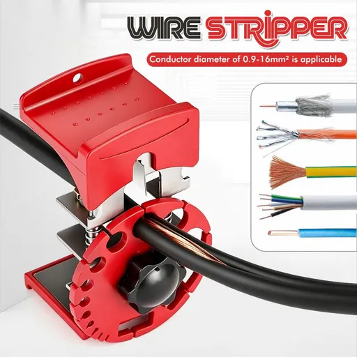 Manual Wire Stripper Tool with Adjustable Blade and Multi-Hole Rotary Dial for Electrical Wiring, Cable Processing, and Scrap Wire Recycling Tasks (Red)