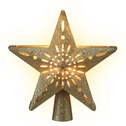 Jingle Jollys Christmas Tree Topper Star Snowflake Projector Party Glitter Gold