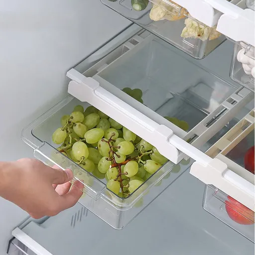 Refrigerator Pull Out Bin,Snap On Drawer Fridge Mate,Fridge Storage Box/Drawers/Rack, Refrigerator Bin Home Organizer for Fridge Shelf Thickness Under 0.6