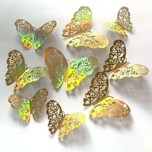 12pcs/set 3D Butterfly Wall Stickers Hollow Butterfly Decoration DIY Art Decor Crafts for Bedroom and Living Room Decor