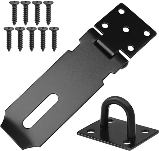 4 Inch Door Hasp Latch Lock Stainless Steel Padlock Clasp Black Hasp Lock Gate Hasp with Fixing Screw for External Doors Window