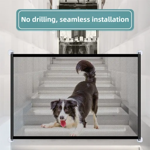 2-Pack Extra Wide Black No-Drill Pet Safety Barrier(180x72cm) With Hooks - Portable Mesh Dog Gate for Doorways, Stairs and Hallways, Easy Installation and Wall-Friendly