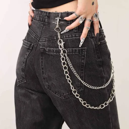 Bomine Hip Hop Pants Jean Chain Goth Punk Silver Trousers Chains Biker Heavy Thick Wallet Pocket Chains Silver Keychains Body Jewelry for Men and Women (Silver), 1 Count (Pack of 1)