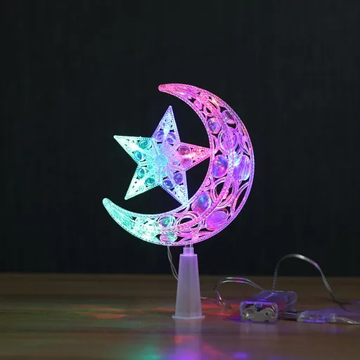Moon Star Shape Xmas Tree Top Decor Lights 3D Hollow Silver Sparkling Xmas Tree Topper Decor Battery Operated Colorful