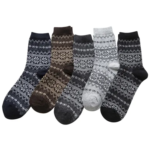 5 Pairs Womens Wool Socks, Warm Thick Ankle High Winter Boot Socks with Cozy Knit Design for Daily Wear, Multicolor, Style 4